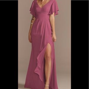 Chianti Davids Bridal flutter sleeve bridesmaid dress w/ cascade. Sz. 24. New